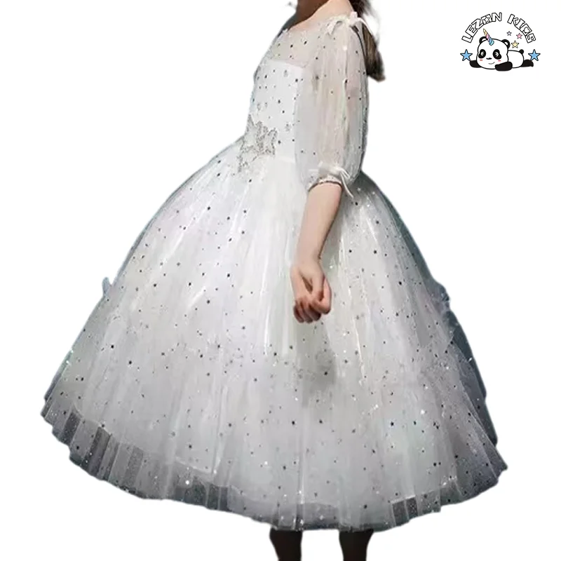 LEZONKIDS - Fábrica Profissional de Vestido de Tule de Verão para Meninas com Impressão de Folha de Prata em Múltiplas Camadas